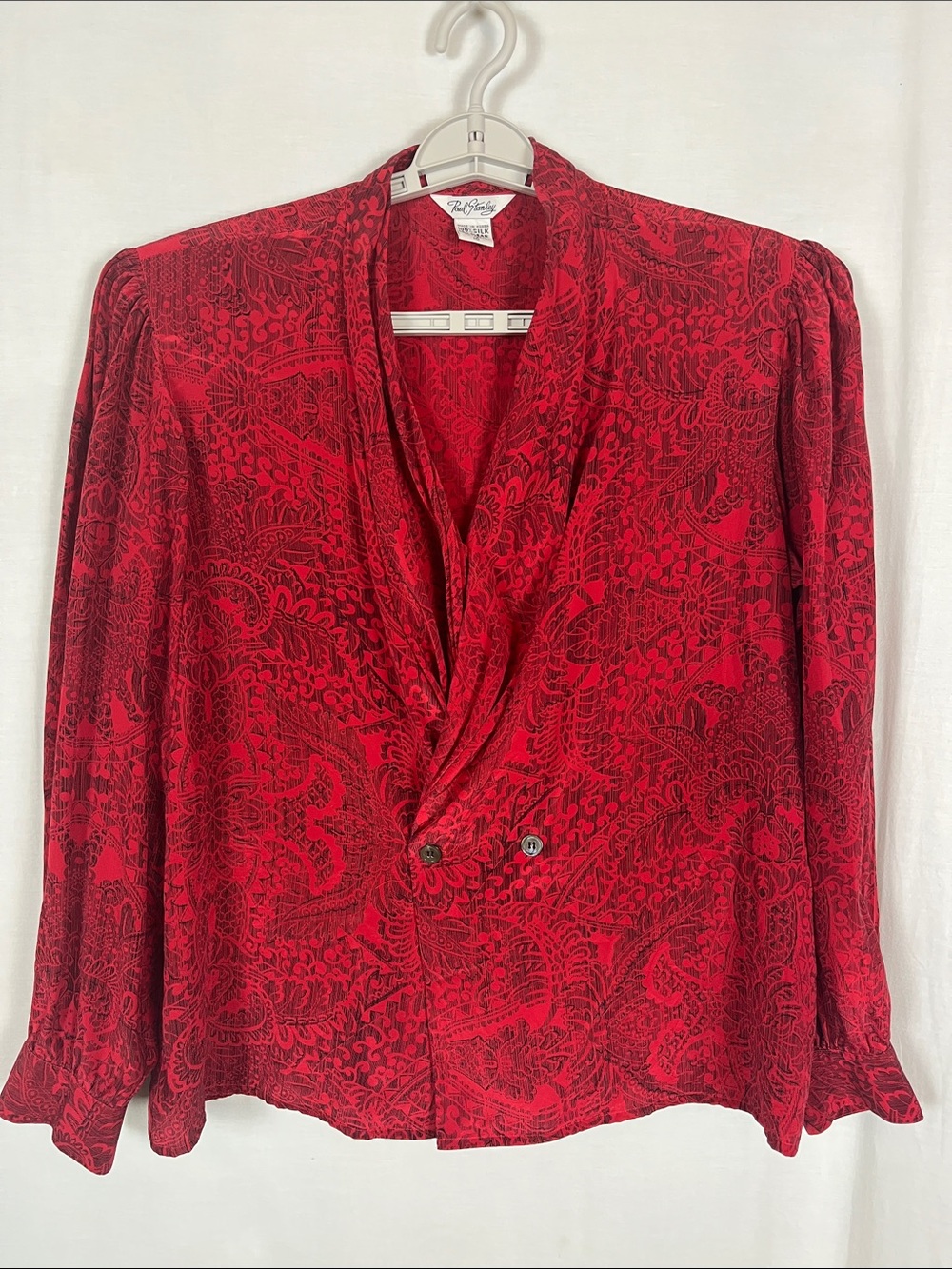 Vintage 80s Paul Stanley 100% Silk Red and Black Blouse